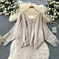 Ensemble deux pièces pour femmes ensemble en tricot avec bordure en dentelle Cardigan surdimensionné 3d robe caraco à fleurs 2 pièces robe pour femmes