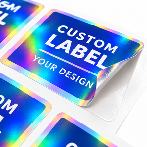 Custom <b>Holographic</b> <b>Vinyl</b> Bottle Label Stickers with Iridescent Blue Printing - Product Image 2