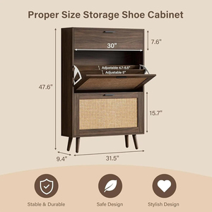 JIAMEIJIA OEM ODM <span class=keywords><strong>Meuble</strong></span> à chaussures moderne style ferme personnalisé avec portes en cannage et pieds coniques pour couloir - Product Image 2