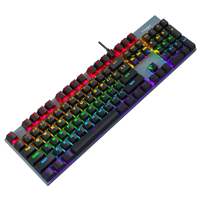 T-WOLF T17 Blue Switch Mechanical Keyboard Cyan Axis 104 Keys Rgb Wired Gaming Mechanical Keyboard for Desktop Game Tablet Pc