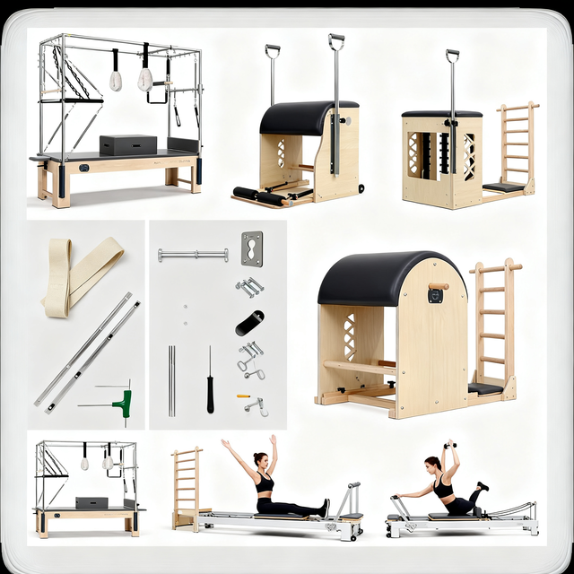 Premium Pilates Reformer Combo Machine Walnut Wood Finish Professional Gym Pilates Equipment on Sale