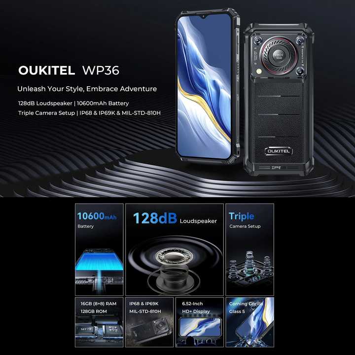 In Stock Oukitel WP36 8GB+128GB 10600mAh 4G Phone IP68 Waterproof 