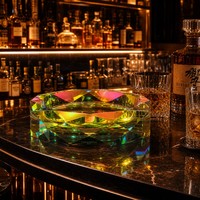 Cendrier de luxe en cristal K9 irisé à facettes ; Bol à cigares en verre octogonal dichroïque à coupe diamant pour la décoration d'hôtels, de maisons et de bureaux