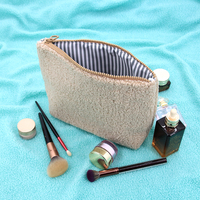 Voyage mode léger doux fermeture éclair pierre motif agneau polaire Teddy pochette de maquillage Logo personnalisé laine d'agneau sac cosmétique