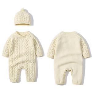 Bebek tulum şapka giysileri setleri yenidoğan kız erkek örme tulumlar kıyafetler sonbahar uzun kollu yürümeye başlayan bebek tulum 2 adet - Product Image 4