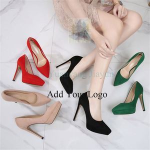 Taglie forti nuova moda camoscio nero punta punta tacchi a spillo ufficio scarpe alte da donna - Product Image 2