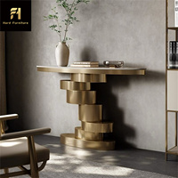 Table de porche de luxe en pierre de style italien, comptoir moderne en acier inoxydable avec plaque de roche, mobilier de hall d'entrée design pour la maison