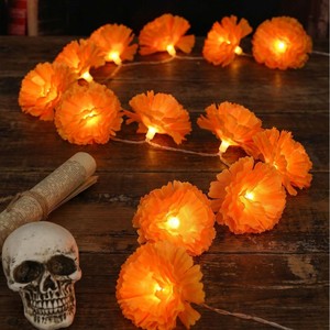 Guirnalda de Luces LED con Forma de Dalia, Color Naranja, para Halloween, <span class=keywords><strong>Carnaval</strong></span>, Día de Muertos, con Caja de Baterías, 1.5m, Decoración de PVC, Venta al Por Mayor - Product Image 1