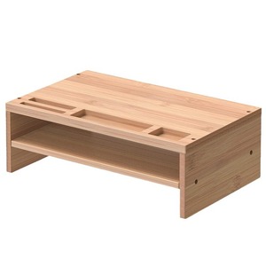 Double Layer <b>Desktop</b> Storage <b>Shelf</b> Office Computer Riser Monitor Stand Organizer 3 Tier Wooden Base For Desk Workspace - Product Image 5
