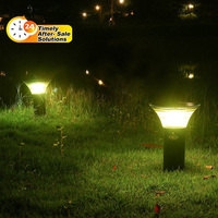 Lampu Bollard LED Surya Monokristalin RGBW dengan Remote Kontrol 2.4G, Tahan Air IP65, Sudut Sorot 360°, Penerangan Taman