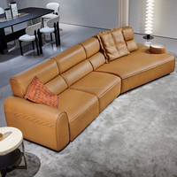Mobilier de maison italien moderne en cuir épais pour villa d'appartement, meubles de maison en ligne droite, ensemble de canapés modernes à trois places