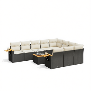 Modular Black Poly Rattan Garden <b>Sofa</b> <b>Set</b> Elegant Outdoor Furniture With High Density Foam Cushions - Product Image 1