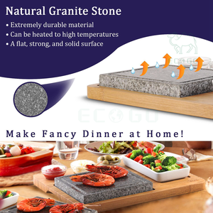 Set Deluxe Moderno ed Ecologico <span class=keywords><strong>per</strong></span> Grigliare Bistecche, Resistente al Forno, con Due Pietre da Cottura su Vassoi di Bambù - Product Image 2