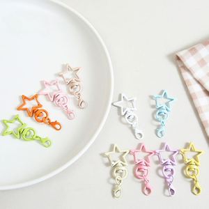 Colorful Painted Pentagonal Star with Crayfish Buckle Accessories DIY Accessories Wholesale Zinc Alloy Rotating Keychain Pendant - Product Image 1