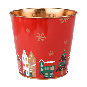Vasi in Latta Rossi con Stampa Villaggio Natalizio Invernale, Decorazione Casa Innevata in Metallo per <span class=keywords><strong>Giardino</strong></span> e Casa, Regalo Festivo - Product Image 1