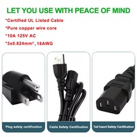 Câble d'alimentation CA 1,5 m US NEMA 5-15P vers IEC C13, prise américaine 3 broches, câble d'alimentation universel, 10A 125V, câble d'extension noir 18AWG