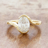 Anillo de Compromiso Solitario Ovalado de 2 Quilates con Bisel y Diseño de Enredadera, Diamante Cultivado en Laboratorio, Oro Sólido de 14K/18K, Certificado IGI, CVD/HPHT, Personalizado
