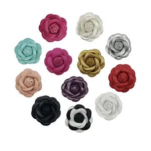 DIY 12 different colors 6cm corsage pu leather handmade camellia brooch