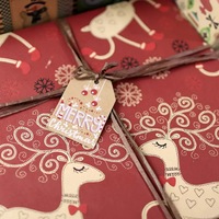 Cartes de vœux de Noël vintage en papier kraft, ornements suspendus de Noël, ficelle, Père Noël/sapin/renne, imprimé offset, pour les fêtes