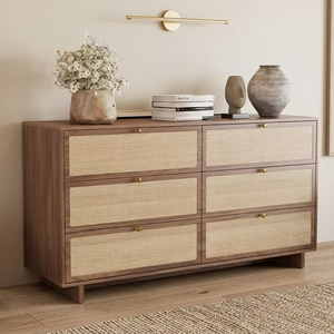 Commode minimaliste en teck massif Viona avec 6 tiroirs, écologique et durable, pour chambre, salon ou entrepôt - Product Image 4