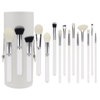 Ensemble de 15 pinceaux de maquillage professionnels en poils naturels avec manche en bois blanc, pour le visage, l'eyeliner et le correcteur, personnalisable avec votre marque OEM