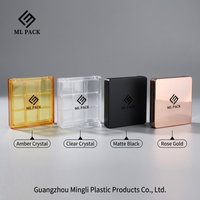 Palette de fards à paupières vide carrée 6 compartiments Série Ambre, étui compact de maquillage en plastique AS transparent, emballage de plateau à fards à paupières marque privée