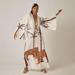 Material de algodón nuevo cárdigan estampado playa vacaciones Bikini blusa mujer Bikini traje de baño cubrir estampado Kaftan Beach Resort - Product Image 1