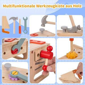 Ensemble de 28 outils en bois pour enfants, boîte à outils Montessori, jeu de construction DIY, kit d'outils de jeu d'imitation, jouet éducatif en bois - Product Image 2
