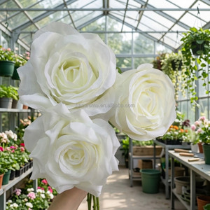 Venta al por mayor de rosas artificiales de seda rizadas <span class=keywords><strong>Anna</strong></span> de una sola película Borgoña, rosas de borde rizado Rojas blancas hechas a mano de primera calidad para ramo de flores - Product Image 1