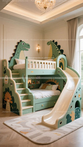 Giường khủng long Thiết kế tùy chỉnh phòng trẻ em theo chủ đề khủng long. Phòng trẻ em có cầu trượt, giường tầng có ngăn chứ<span class=keywords><strong>a</strong></span> đồ - Product Image 3