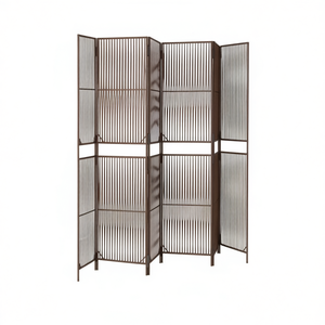 Paravent de séparation de pièce en polyrotin brun à 6 panneaux, pliable, design moderne, décoration intérieure - Product Image 1