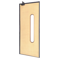 Porte de sécurité en acier ignifugée pour intérieur, à simple battant, avec longue fenêtre ovale.