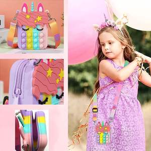2022 Wholesale Unicorn Popper Book Silicone <b>Backpack</b> Push Bubble Schoolbag <b>Kid</b> Big Fidget Pop Itting Bag - Product Image 2