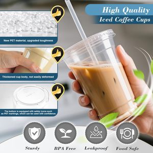Gobelets en plastique PET transparents personnalisables avec logo imprimé, 16oz, 32oz, 12oz, avec couvercles et pailles pour boissons - Product Image 3