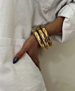 Nuevo Brazalete Geométrico Minimalista de Moda, Liso, de Cobre <span class=keywords><strong>con</strong></span> Baño de Oro de 18k, Antioxidante, Unisex, de Lujo - Product Image 4