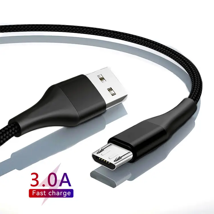 Factory price OEM Fabric Braided 3.3 6.6 10Ft Short 0.5m 10cm Micro USB Data Ladekabel Phone Android Usb Charger Flat Cable