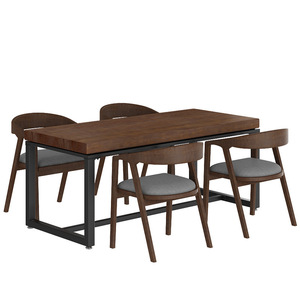 Mesa de Comedor Americana de Madera Maciza, Mesa de Restaurante Sencilla, Combinación de Mesa y Sillas de Comedor de Hierro Antiguo - Product Image 5