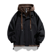Blouson Bomber Vintage Homme Automne Hiver en Toile Coupe-Vent à Capuche, Manteau Deux Pièces Haut de Gamme Bicolore