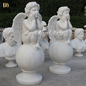 Juego de Estatuas de Querubín Musical de Mármol Blanco Talladas a Mano, Escultura de Ángel Clásica para Decoración de Jardín Exterior - Product Image 3
