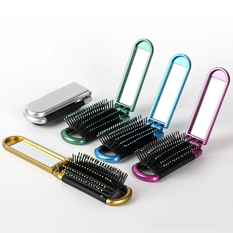 The latest design of small comb, convenient mini foldable hair brush with cosmetic mirror comb