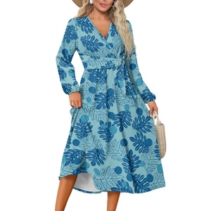Fornitura di fabbrica Custom Aloha hawaian <span class=keywords><strong>Ulu</strong></span> tessuto Casual taglie forti da donna in vita a maniche lunghe stampa abito cravatta su richiesta - Product Image 5