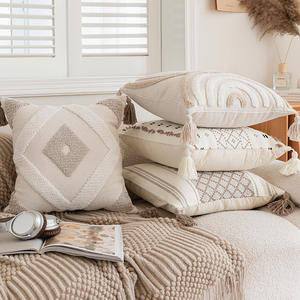 Cojín decorativo cuadrado con borlas extraíbles para sofá nórdico Hemu, con relleno, 100% fibra de poliéster, diseño geométrico - Product Image 4