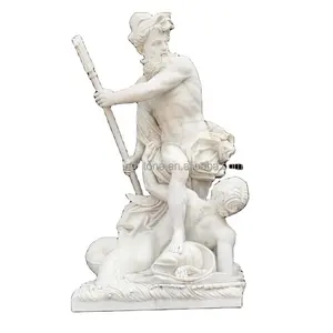 Estatua para decoración de jardín de hombre de lucha de músculos desnudos de mármol blanco