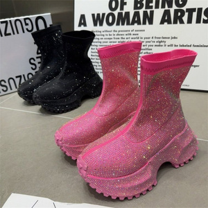 Stivali alla Caviglia di Lusso con Cristalli per <span class=keywords><strong>Donna</strong></span>, Scarpe Sportive Casual con Piattaforma, Stivali Chelsea da Neve Elasticizzati - Product Image 1