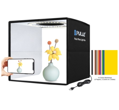 25cm Puluz Folding Portable Ring Light Photo Lighting Studio Shooting Tent Box With 12 Colors Backdrops for Jewelry Shooting