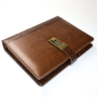 Carnet de notes personnalisé vintage à anneaux avec reliure à coudre en cuir PU avec serrure à feuilles mobiles planificateur de codes secrets