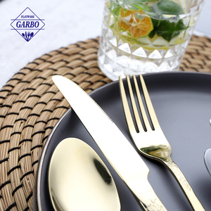 Sang Trọng Hoa Tốt Xử Lý 13/0 Thép Không Gỉ Dao Kéo Đặt 24-Mảnh Cho Nhà Hàng Cho Đám Cưới-Trung Đông Vàng Bạc - Product Image 5