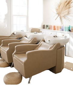 Lujosa Unidad de Lavacabezas para Barbería y Salón de Belleza con Asiento Ajustable, Lavabo de Cerámica Blanco y Negro - Product Image 2