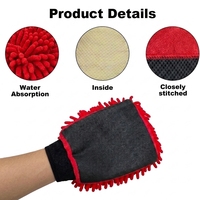 Gant de lavage auto double face en microfibre chenille 3-en-1 Lewell, haute élasticité, coutures durables, pour nettoyage de voiture, rouge