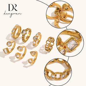 Bague géométrique en acier inoxydable plaqué or 18 carats avec strass en forme de cœur Dingran pour femme, bijoux empilables tendance, vente en gros - Product Image 4